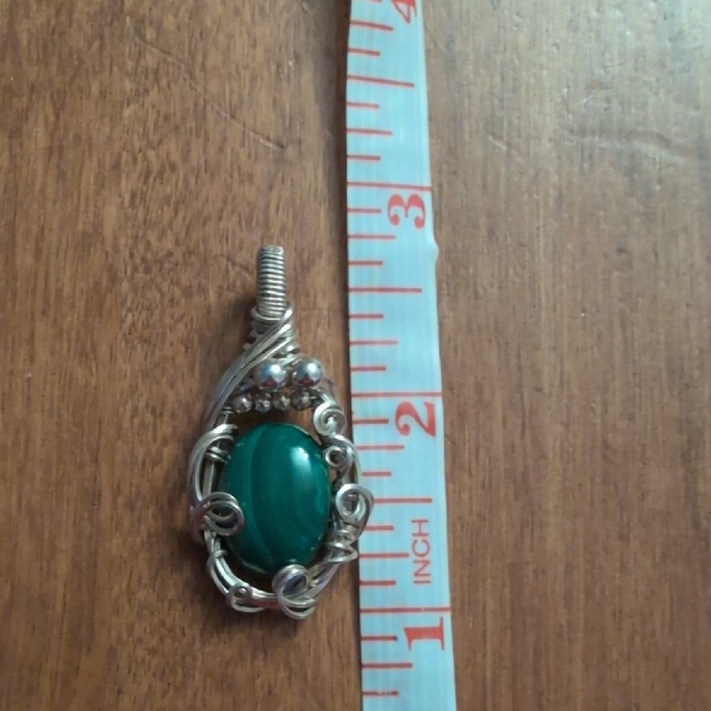 Silver Malachite Wire Wrapped Pendant - Picture 7 of 7